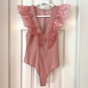 Free People Intimately Free Pink Flutter Sleeve bodysuit